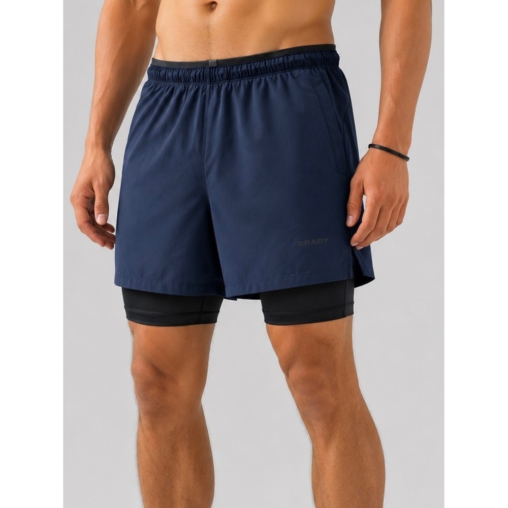 Brady Brand Mens‎ Navy Blue 2-in-1 Training Shorts with Compression Liner Size M